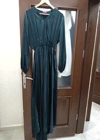 tasarım ördek başı yeşili Drapeli Uzun Abiye Elbise - Görsel 6