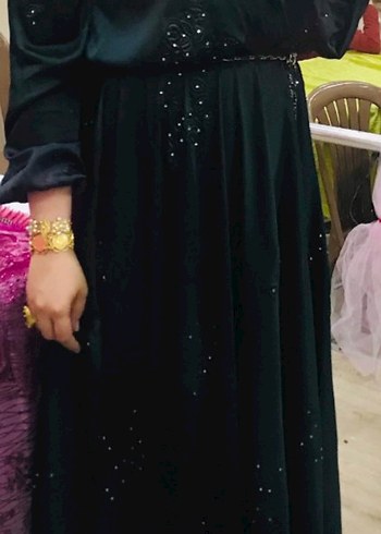 tasarım ördek başı yeşili Drapeli Uzun Abiye Elbise - Görsel 7