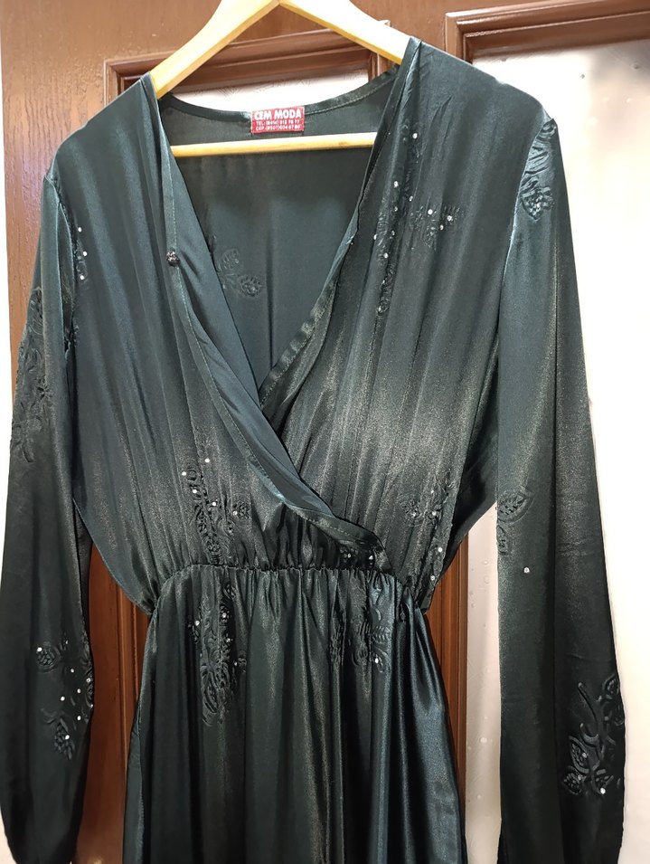 tasarım ördek başı yeşili Drapeli Uzun Abiye Elbise - Görsel 5