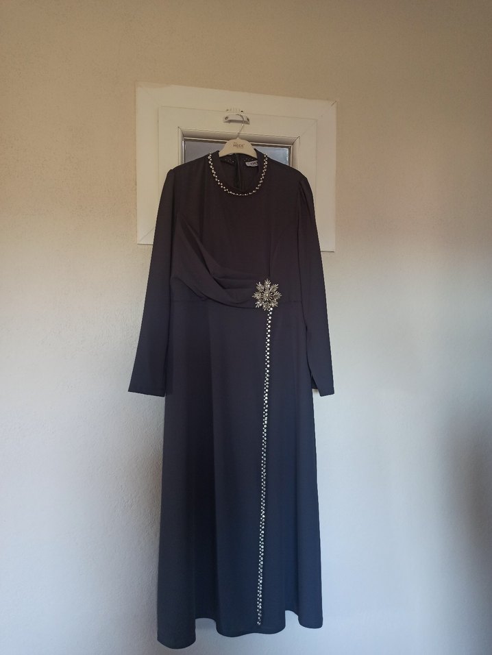 Uzun Kollu gri Gotik Uzun Elbise - Görsel 2