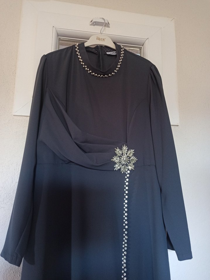 Uzun Kollu gri Gotik Uzun Elbise - Görsel 3