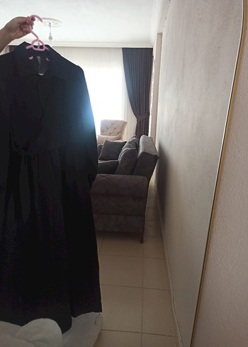 s Beden siyah Renk Siyah Uzun Kollu Dökümlü Uzun Elbise