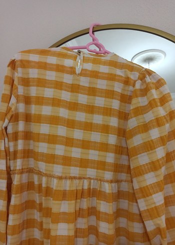 Sarı Ekose Desenli Midi Uzun Kollu Elbise - Görsel 7