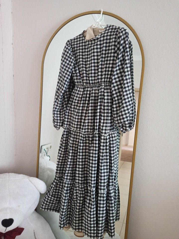 Uzun Ekose Pamuklu Salaş Elbise - Görsel 5