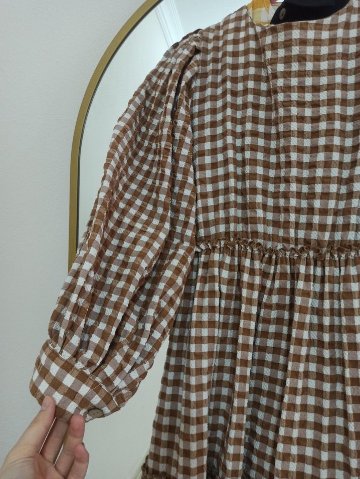 Kareli Pilili Uzun Kadın Elbise - Görsel 5