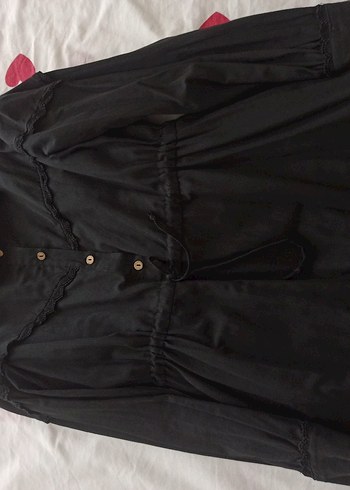 Nakışlı Siyah Uzun Pamuklu Elbise - Görsel 7