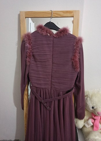 Bordo Uzun Kollu Drapeli Abiye Elbise - Görsel 4