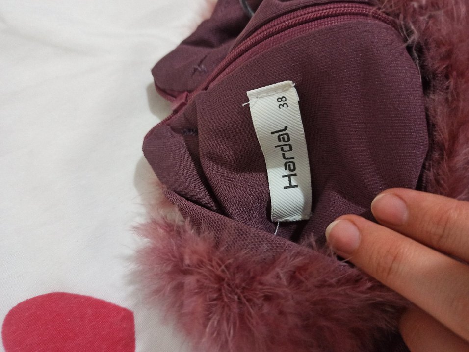 Bordo Uzun Kollu Drapeli Abiye Elbise - Görsel 5