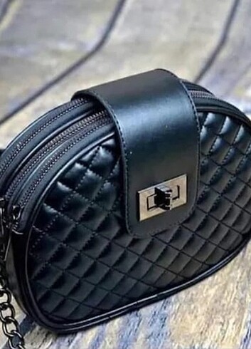 Siyah 3 bölmeli omuz çantası