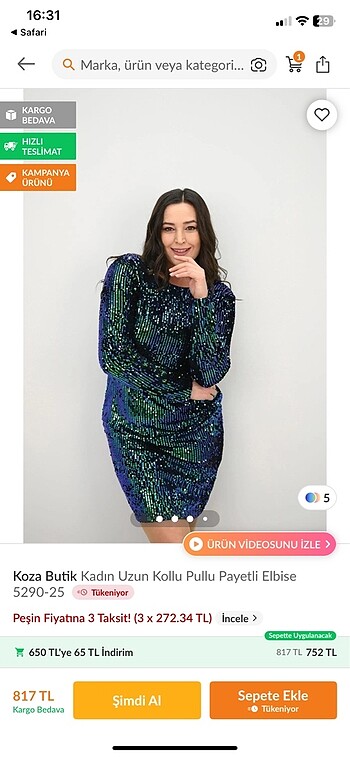 Uzun kollu pullu payetli elbise