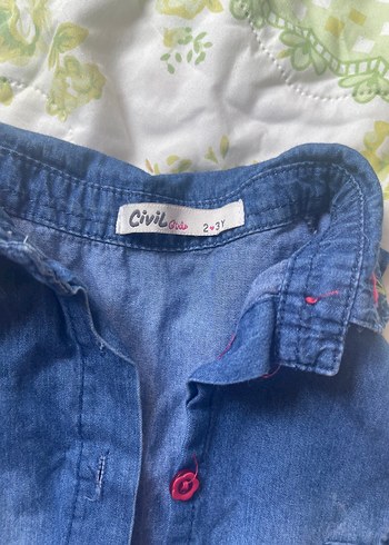 24-36 Ay Beden Nakışlı Düğmeli Kız Kot Elbise