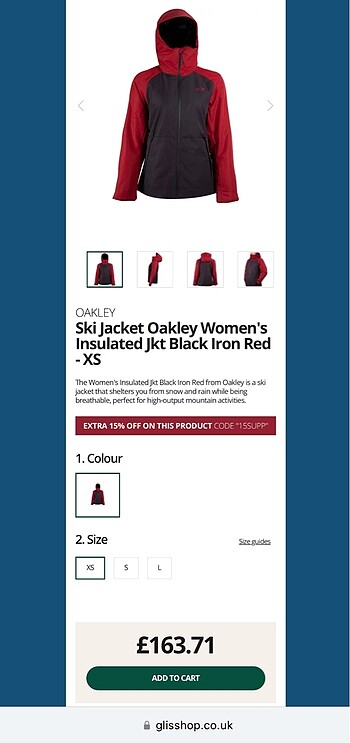 s Beden kırmızı Renk Oakley 15K kayak snowboard mont