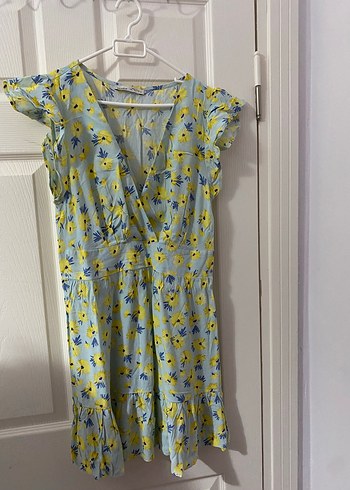 Pull and Bear Sarı Midi Bohem Renkli Elbise