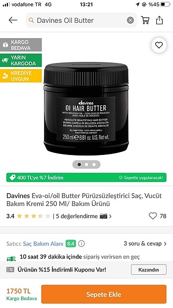 Davines saç maskesi