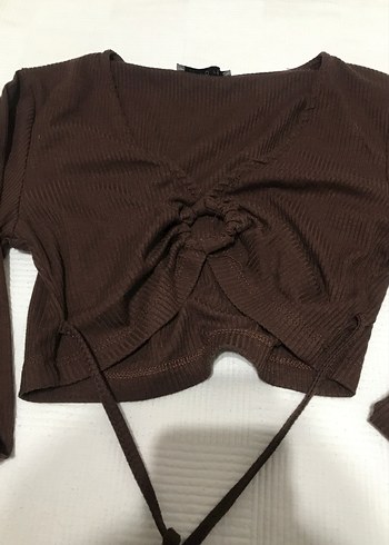 Armalife Kahverengi Bağcıklı Crop Top