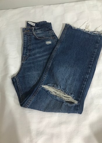 26 Beden Düğmeli Koyu Mavi Midi Kadın Kot Pantolon