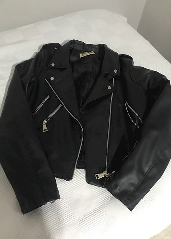 m Beden Siyah Kadın Deri Biker Ceket