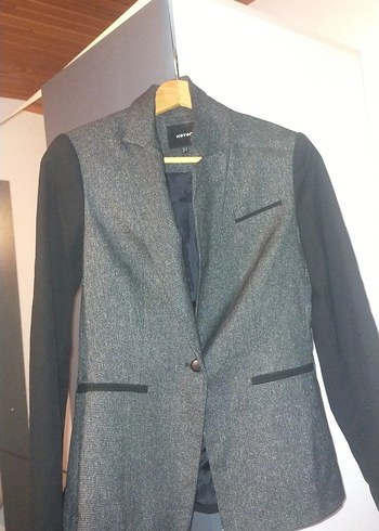 Gri Kadın Düğmeli Midi Blazer Ceket