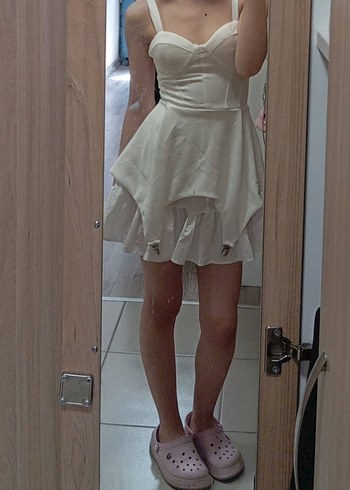 Beyaz Mini Straplez abiye - Görsel 3