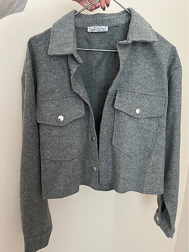 l Beden Gri Crop Ceket