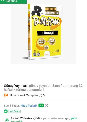 Sıfır!! 8. Sınıf Haftalık Türkçe Denemeleri Bumerang