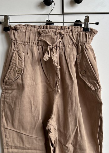 Bej Kemerli Kadın Keten Pantolon - Görsel 2