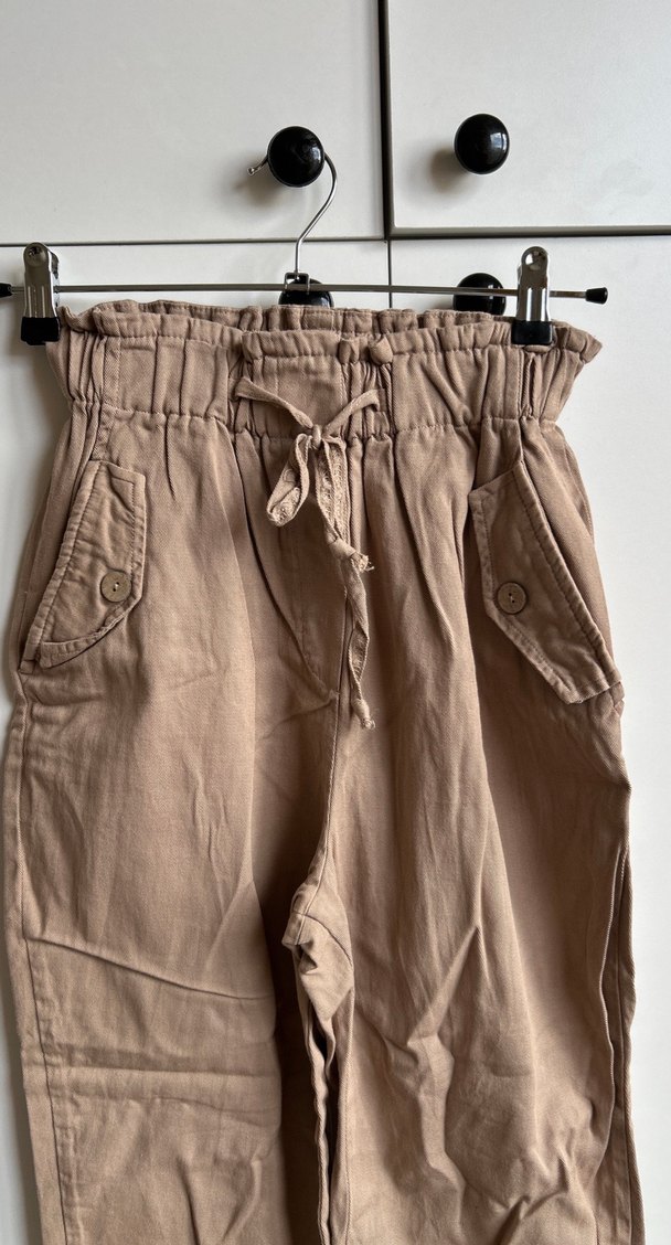 Bej Kemerli Kadın Keten Pantolon - Görsel 2