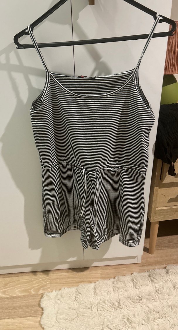 Çizgili Kemerli Kısa Kadın Tulum - Görsel 3