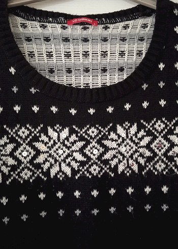 Siyah Desenli Kadın Triko Kazak - Görsel 4