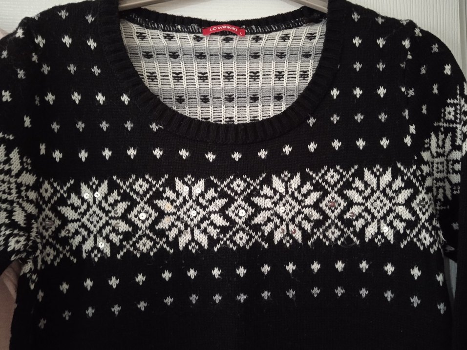 Siyah Desenli Kadın Triko Kazak - Görsel 4