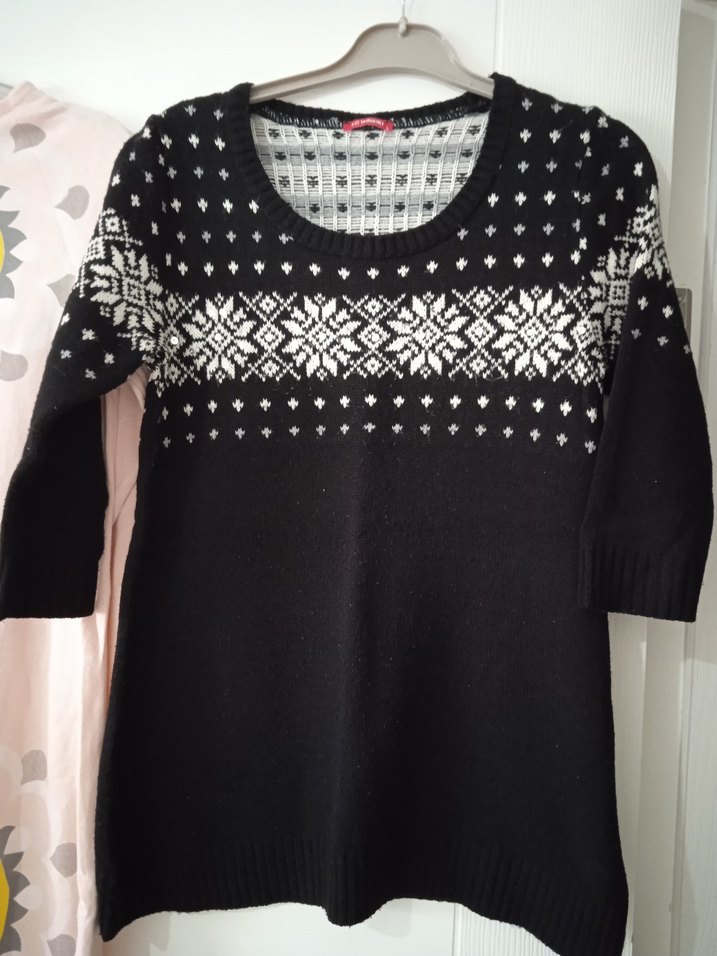 Siyah Desenli Kadın Triko Kazak - Görsel 2