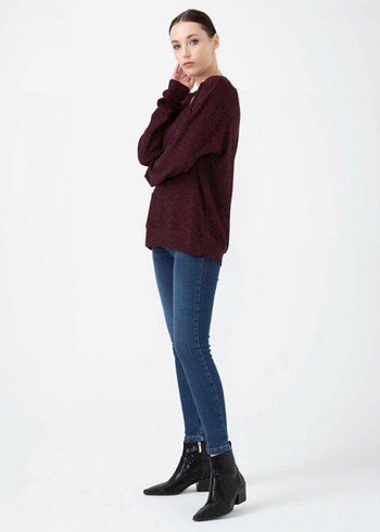 Seçil Bordo V Yaka Kadın Salaş Kazak - Görsel 2