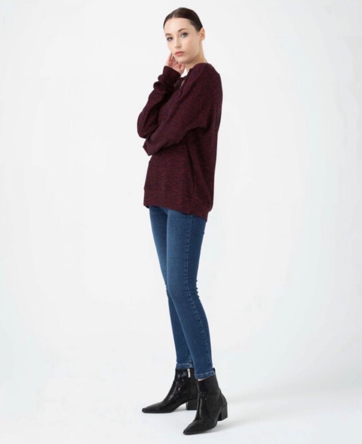 Seçil Bordo V Yaka Kadın Salaş Kazak - Görsel 2