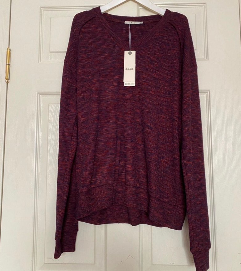 Seçil Bordo V Yaka Kadın Salaş Kazak - Görsel 4