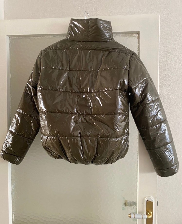 Parlak Haki renk şişme   mont - Görsel 2