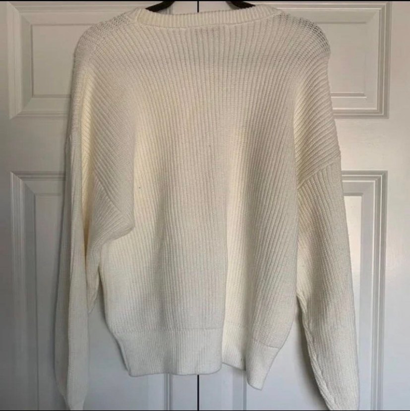 Zara Beyaz Örgü Salaş Uzun Kollu Kadın Kazak - Görsel 4