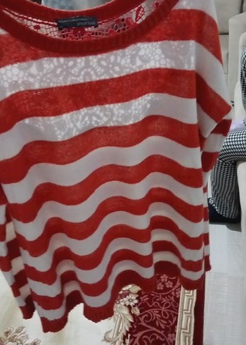 Kadın Kırmızı Çizgili Triko Uzun Kollu Kazak - Görsel 4