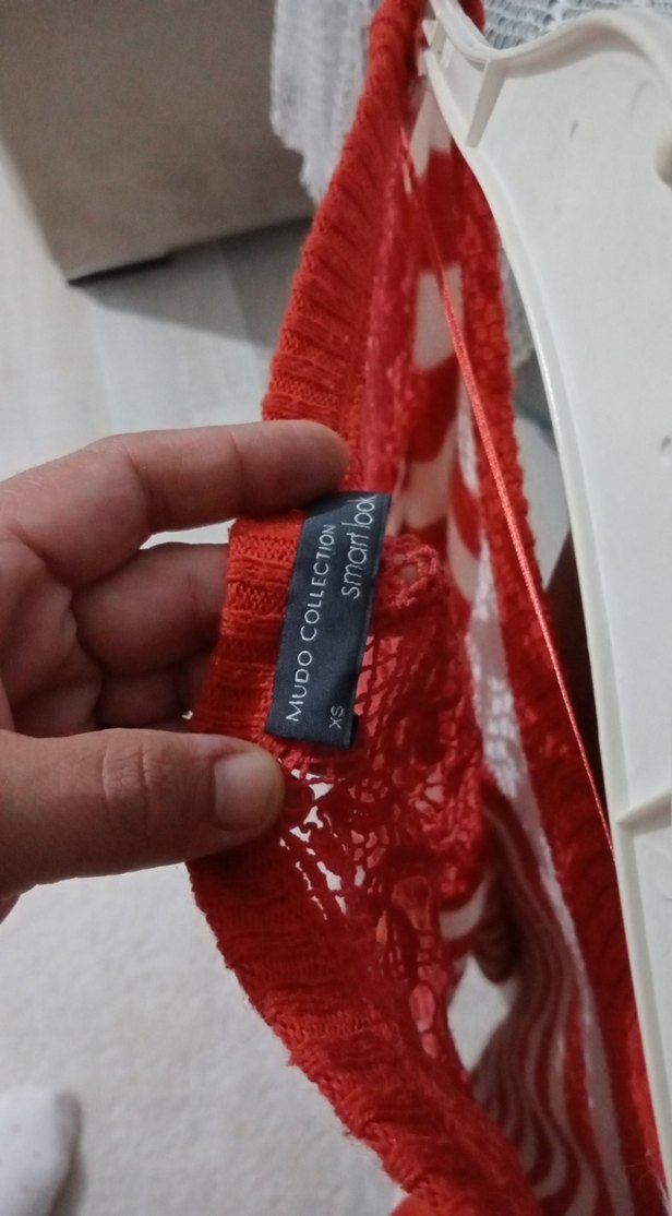 Kadın Kırmızı Çizgili Triko Uzun Kollu Kazak - Görsel 3