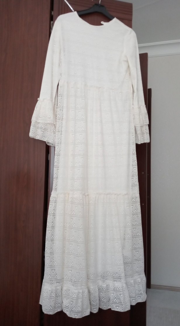 Dantel Detaylı Beyaz Bohem Uzun Elbise - Görsel 2