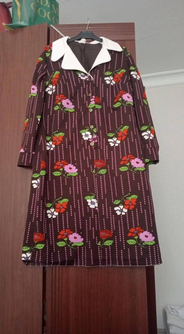 Çiçek Desenli Bordo Vintage Uzun Kadın Elbise - Görsel 2