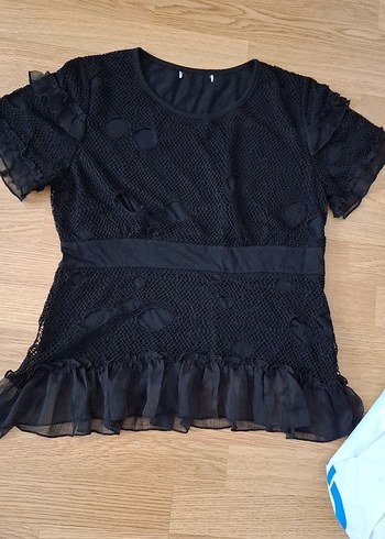 Siyah Gotik Kısa Kollu Fırfırlı Bluz - Görsel 2