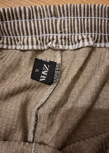 Bej Çizgili Keten Kadın Pantolon - Görsel 2