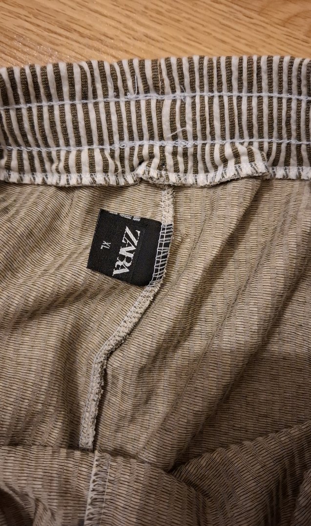 Bej Çizgili Keten Kadın Pantolon - Görsel 2