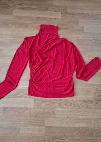 Kırmızı Drapeli Boğazlı Uzun Kollu Bluz - Görsel 2