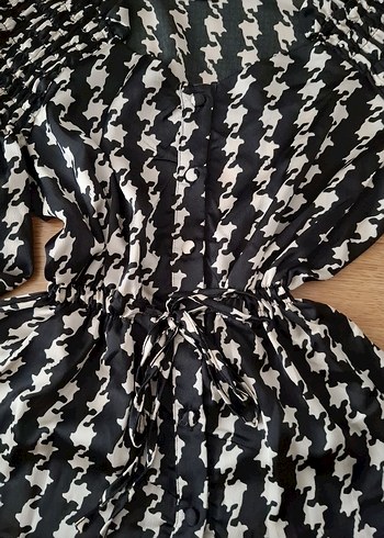 V Yaka Pilili Siyah Gri Bluz - Görsel 3