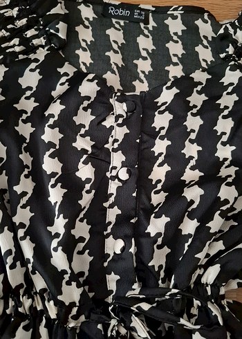 V Yaka Pilili Siyah Gri Bluz - Görsel 2