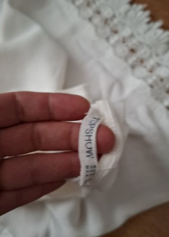 Dantel Detaylı Beyaz Bohem Kısa Kollu Bluz - Görsel 3