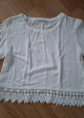 Dantel Detaylı Beyaz Bohem Kısa Kollu Bluz - Görsel 2