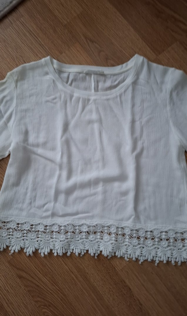 Dantel Detaylı Beyaz Bohem Kısa Kollu Bluz - Görsel 2