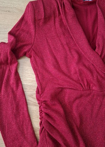 Bordo V Yakalı Uzun Kollu simli - Görsel 2